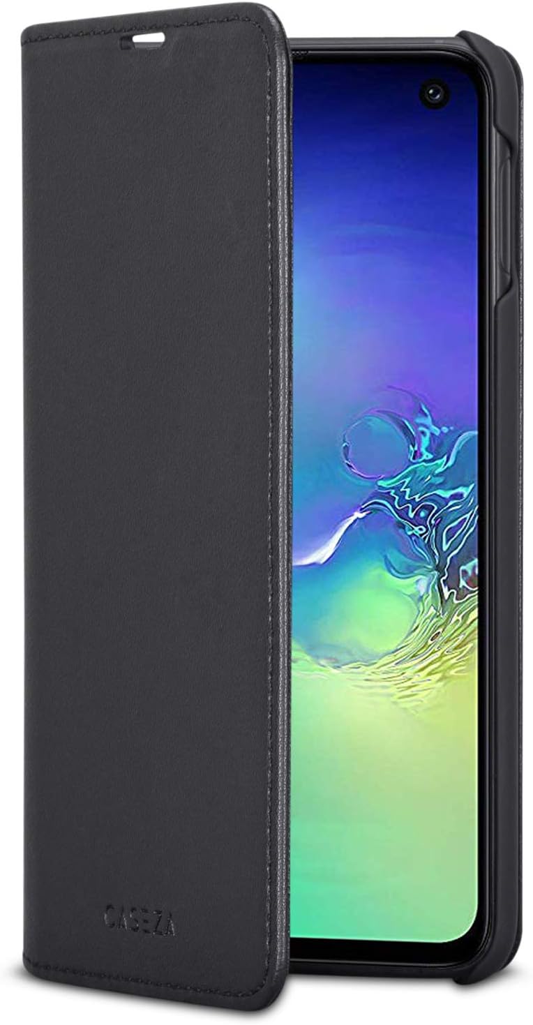 CASEZA Samsung Galaxy S10e Flip Case Black PU Leather Oslo Premium Vegan Leather Wallet Book Folio Cover for the Original Galaxy S 10 e (5,8 inch) - Ultra Thin with Magnetic Closure