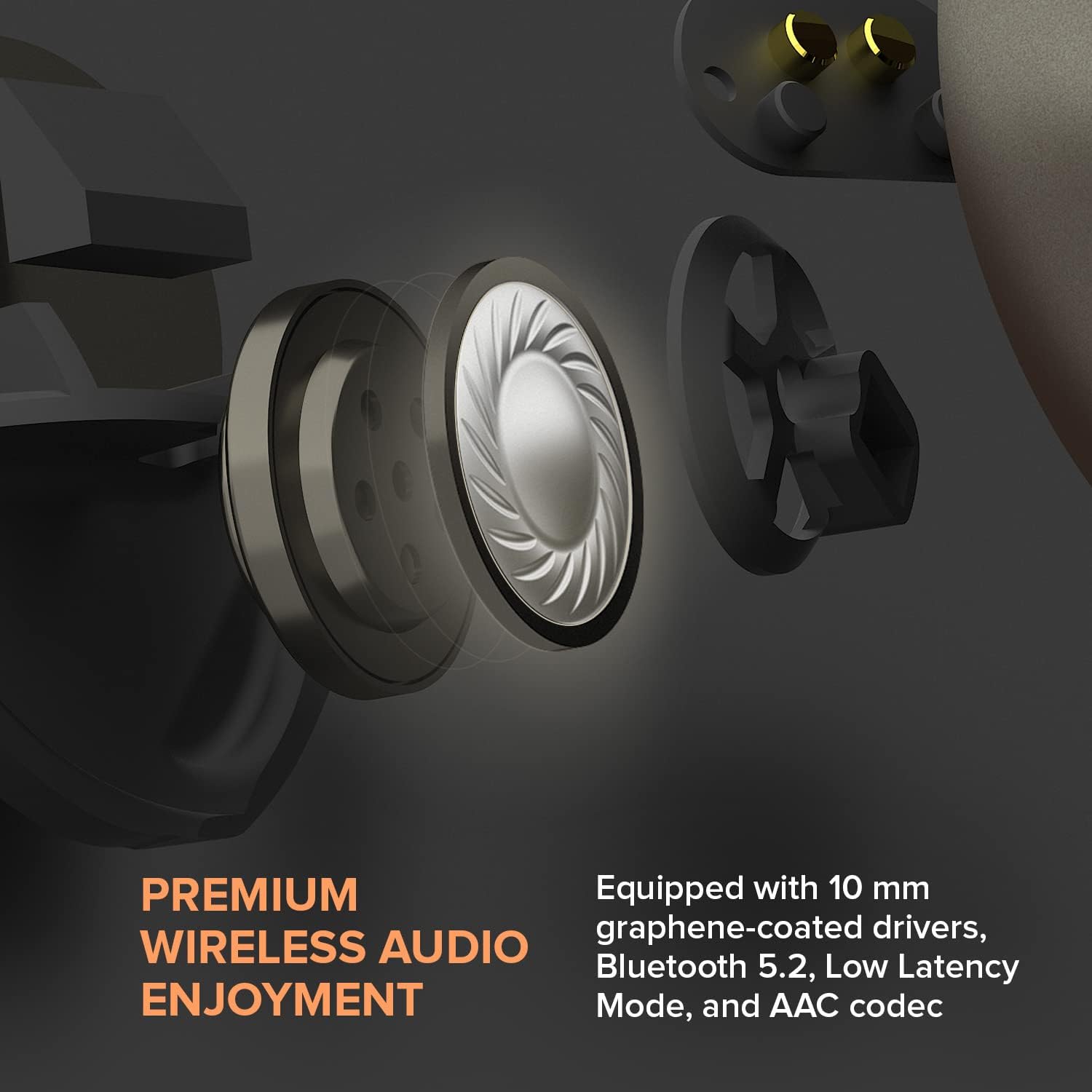 CREATIVE Cuffie Outlier Pro True Wireless IPX5 Auricolari in-ear resistenti al sudore, ANC ibrido, Modalità ambiente, Ricarica wireless, Bluetooth 5.2, Batteria da 60 ore