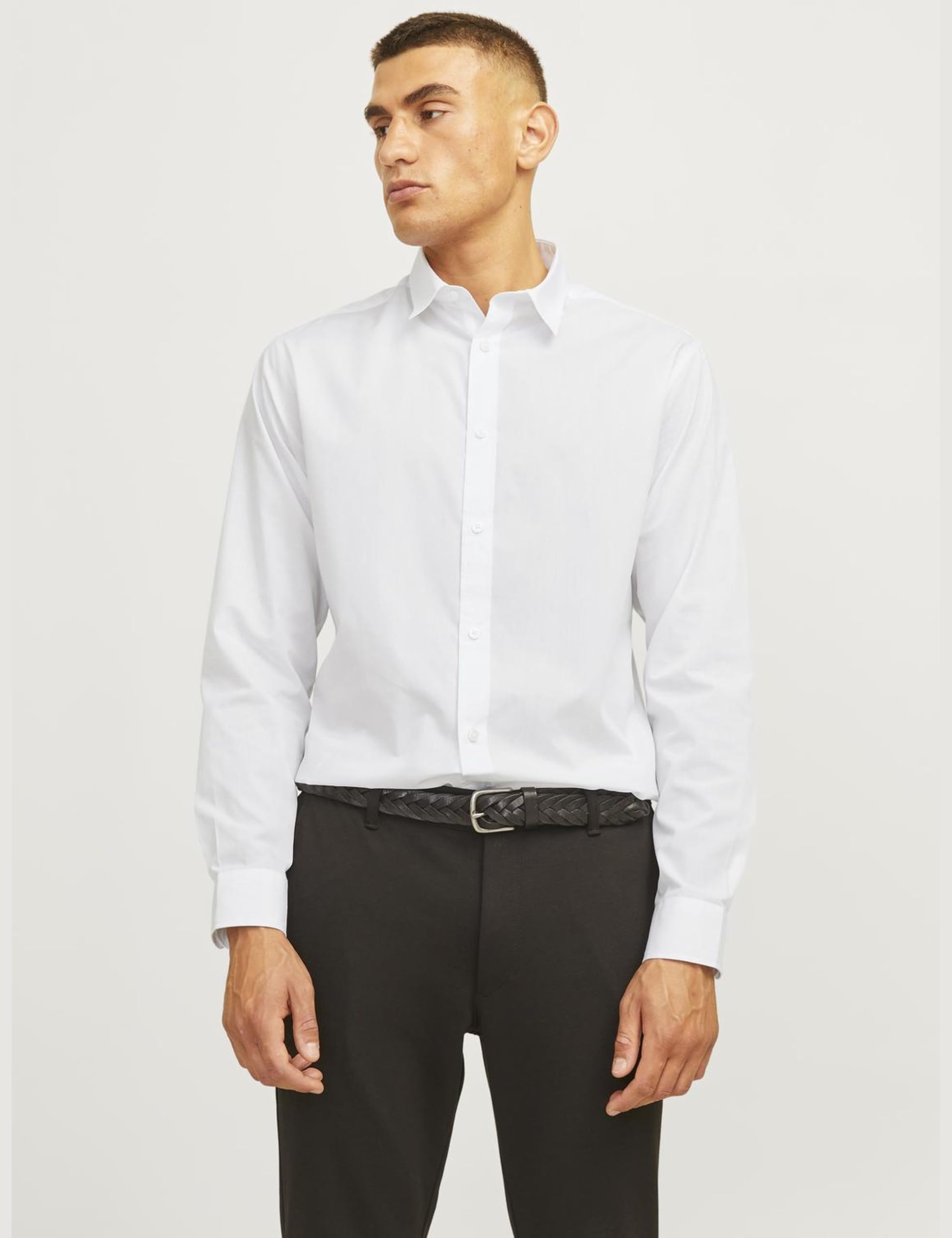 JJ REBEL Męska koszula Jrebgavin Solid Shirt Ls Noos, biały, XXL