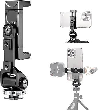 Ruittos Metal Phone Tripod Mount Adapter with Cold Shoe, 360 Swivel 180 Tilt, Phone Holder Clamp Compatible with iPhone 16, 15 Pro Max Galaxy S24, etc. Free Adjustment Joints