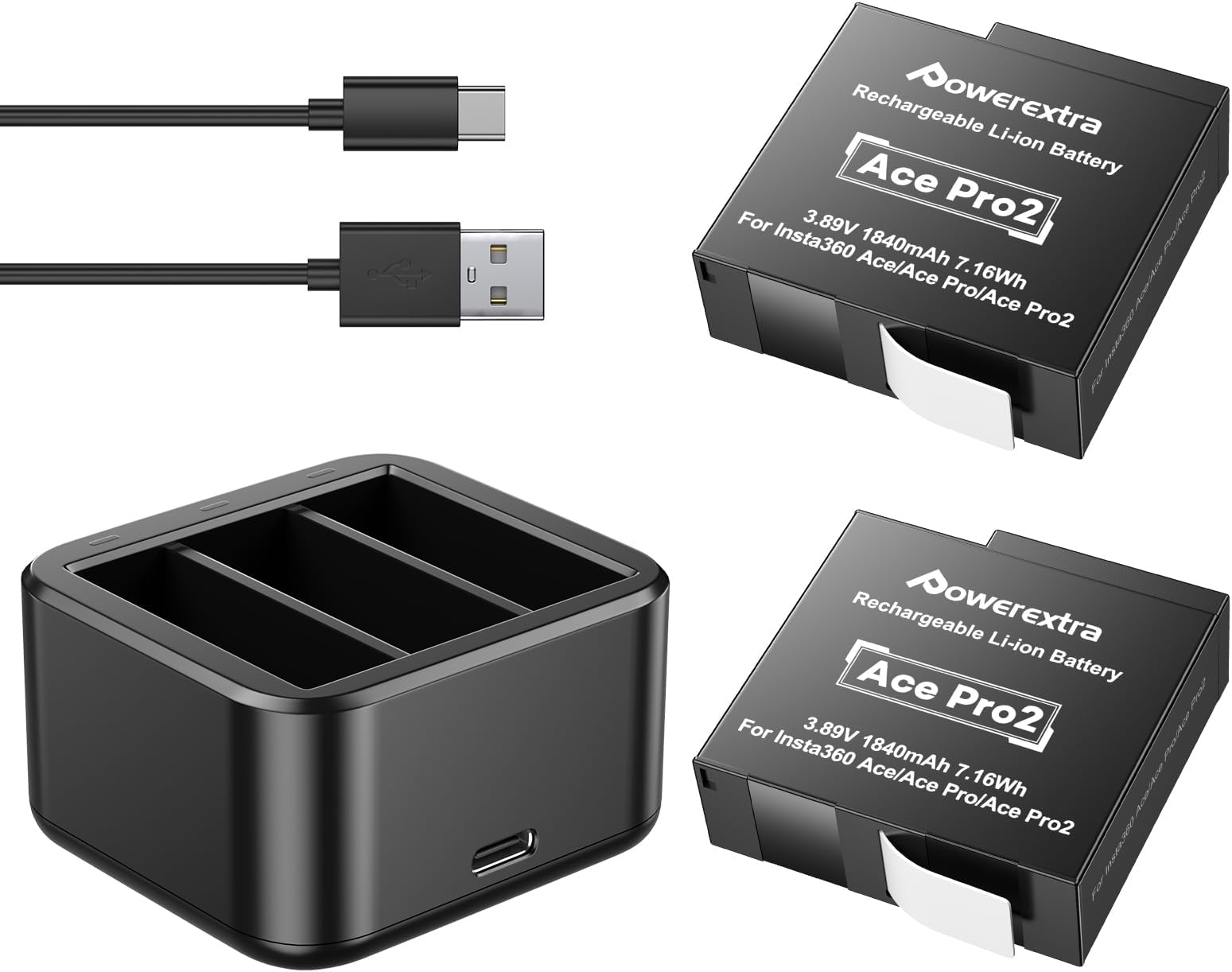 Replacement Insta360 Ace Pro Battery 2 * 1800mAh and 3-Channels Charger Station Compatible with Insta360 Ace Pro Action Camera Accessories