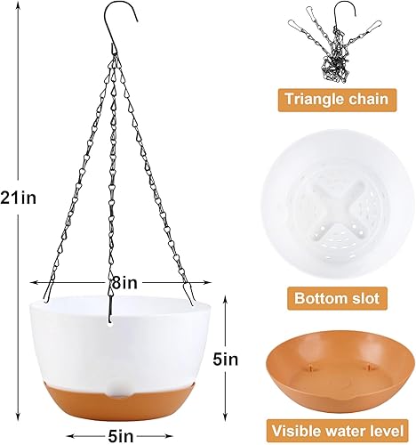 Miniatura 2 de Paquete de 4 macetas colgantes de plástico para plantas de interior, 8 pulgadas, cestas colgantes para interiores y exteriores, macetas colgantes
