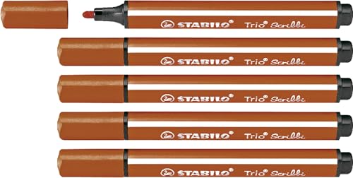 STABILO - Gefederter Dreikant-Filzstift - Trio Scribbi - 5er Pack - hellbraun