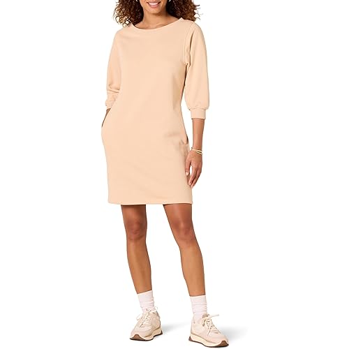 Amazon Essentials Women's Fleece Blouson Sleeve Crewneck Sweatshirt Dress (Available in Plus Size)