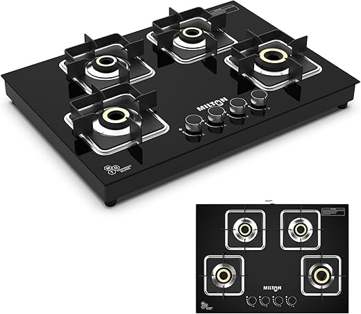 Milton Elite Hob Top Cooktop 4 Burners LPG Gas Stove | Manual Ignition | 8mm Toughened Glass Top | ISI Certified | | 360 Degree Nozzle | Modern…
