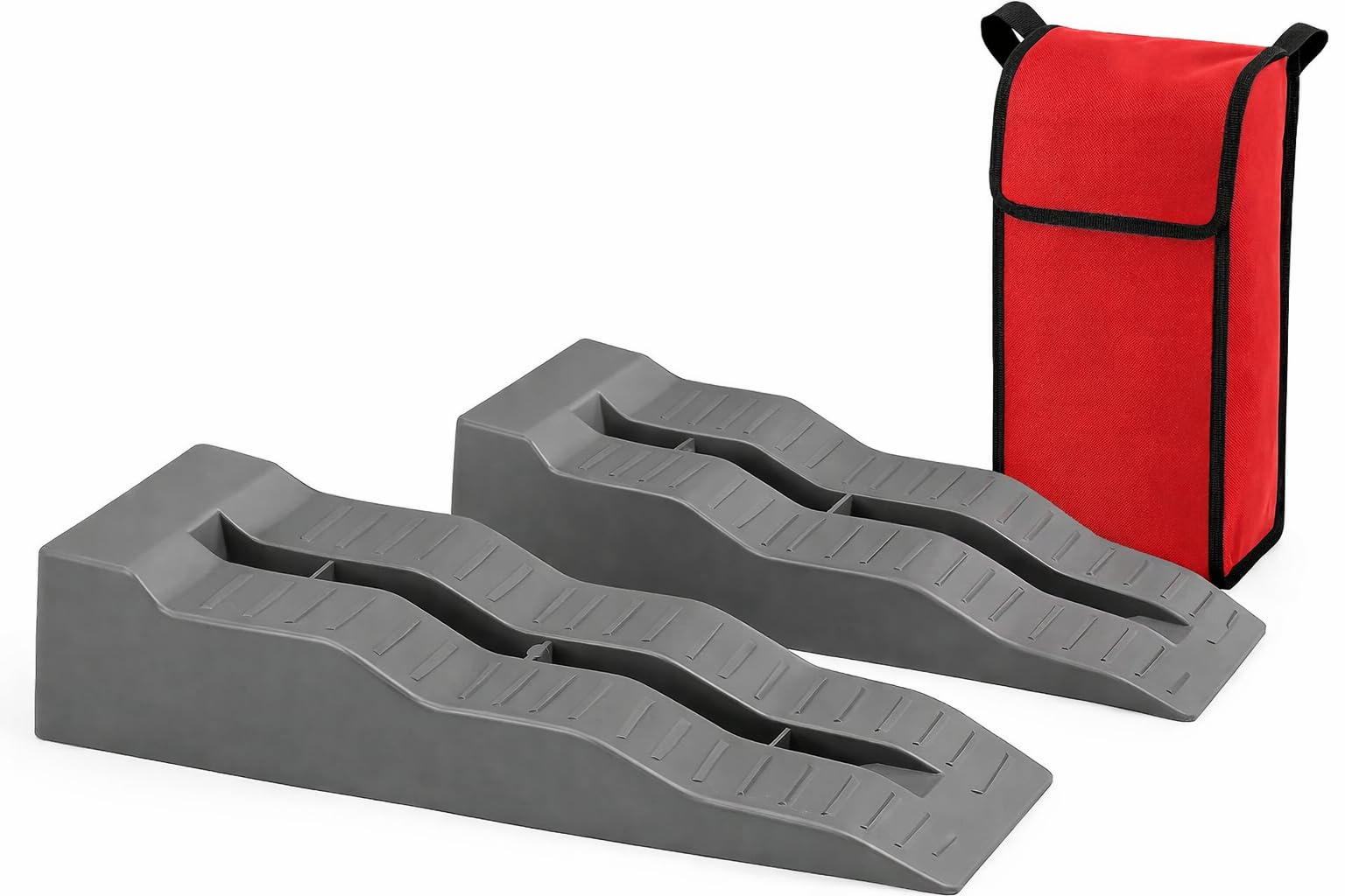 Calzos para Ruedas de Caravana y Autocaravana – Juego de 2 Calzos con Bolsa de Transporte, Antideslizantes, 3 Niveles de Altura, Soportan hasta 4 Toneladas, para Camper, Furgoneta y RV