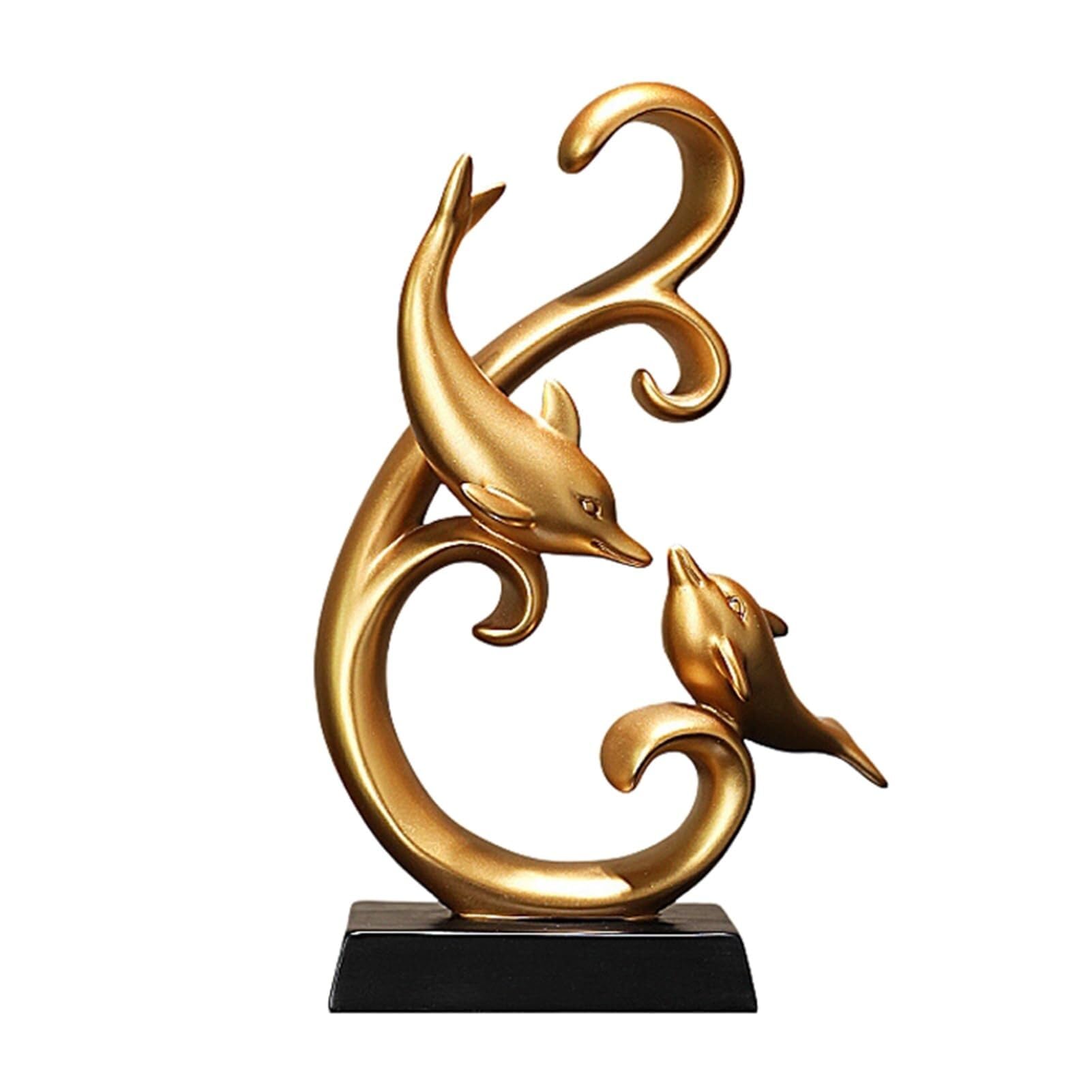 Home Decor Gold Elegant 26 * 22.5cm Home Decoration Modern Resin Dolphin Statue Center (Gold, 19 * 29cm)