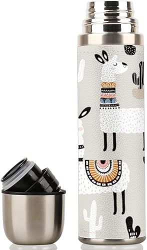 Miniatura 5 de Camel Llama - Botella de acero inoxidable aislada al vacío, termo de doble pared, botella de café, alpaca cactus, taza de viaje aislada con taza