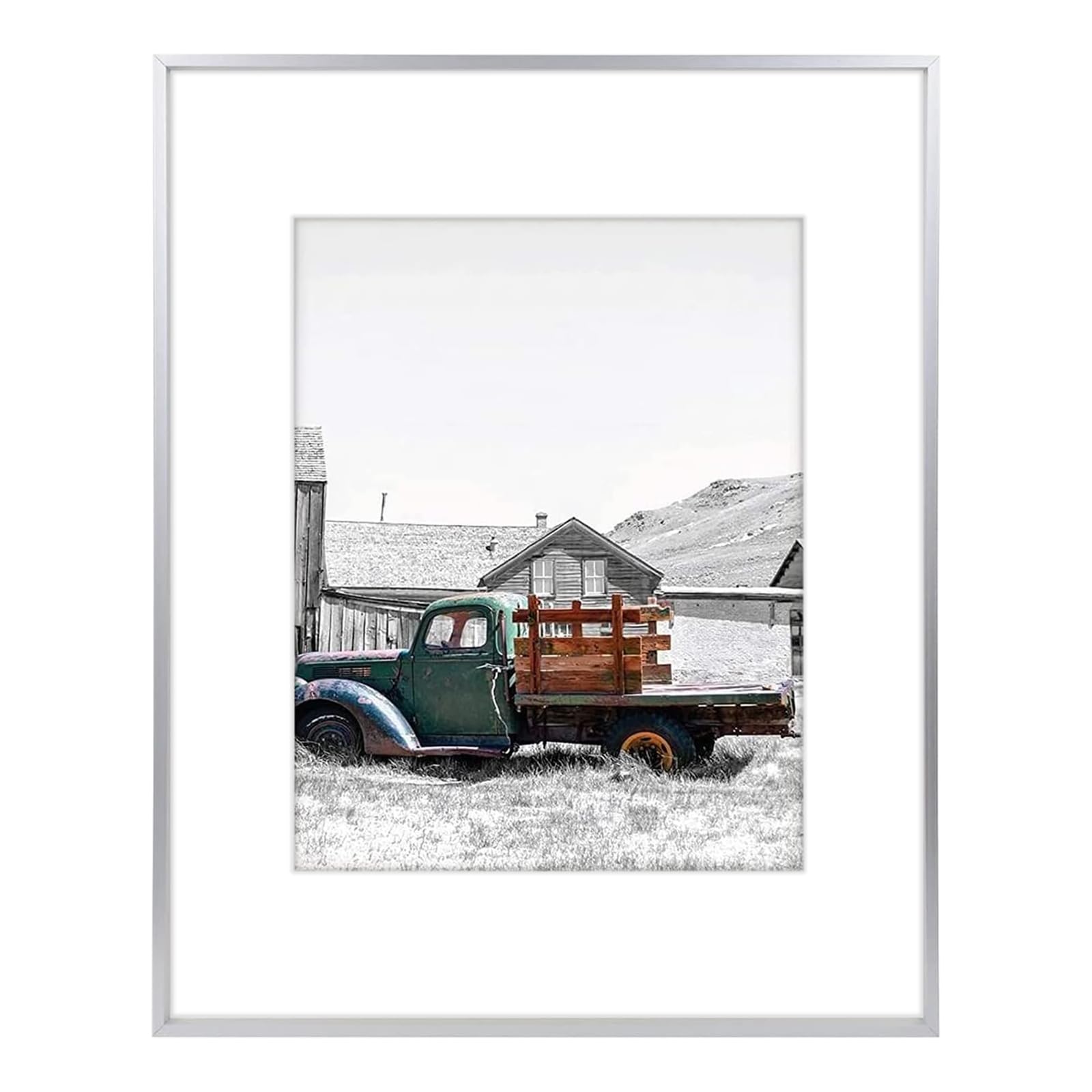 Golden State Art, 16x20 Silver Picture Frame Displays Photo 11x14 with Mat or 16 x 20 Without Mat for Wall Mounting, Classic Satin Aluminum Frames