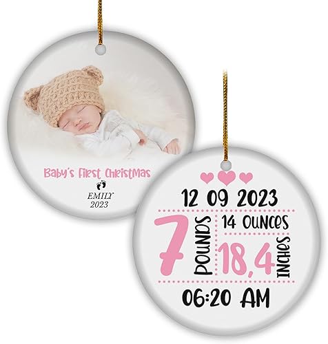 Vista 59 de TM TEEMAN Adorno de Navidad para bebé 2024, adorno personalizado de primera Navidad con foto, recuerdo de la primera Navidad del bebé, adorno Bebé 12
