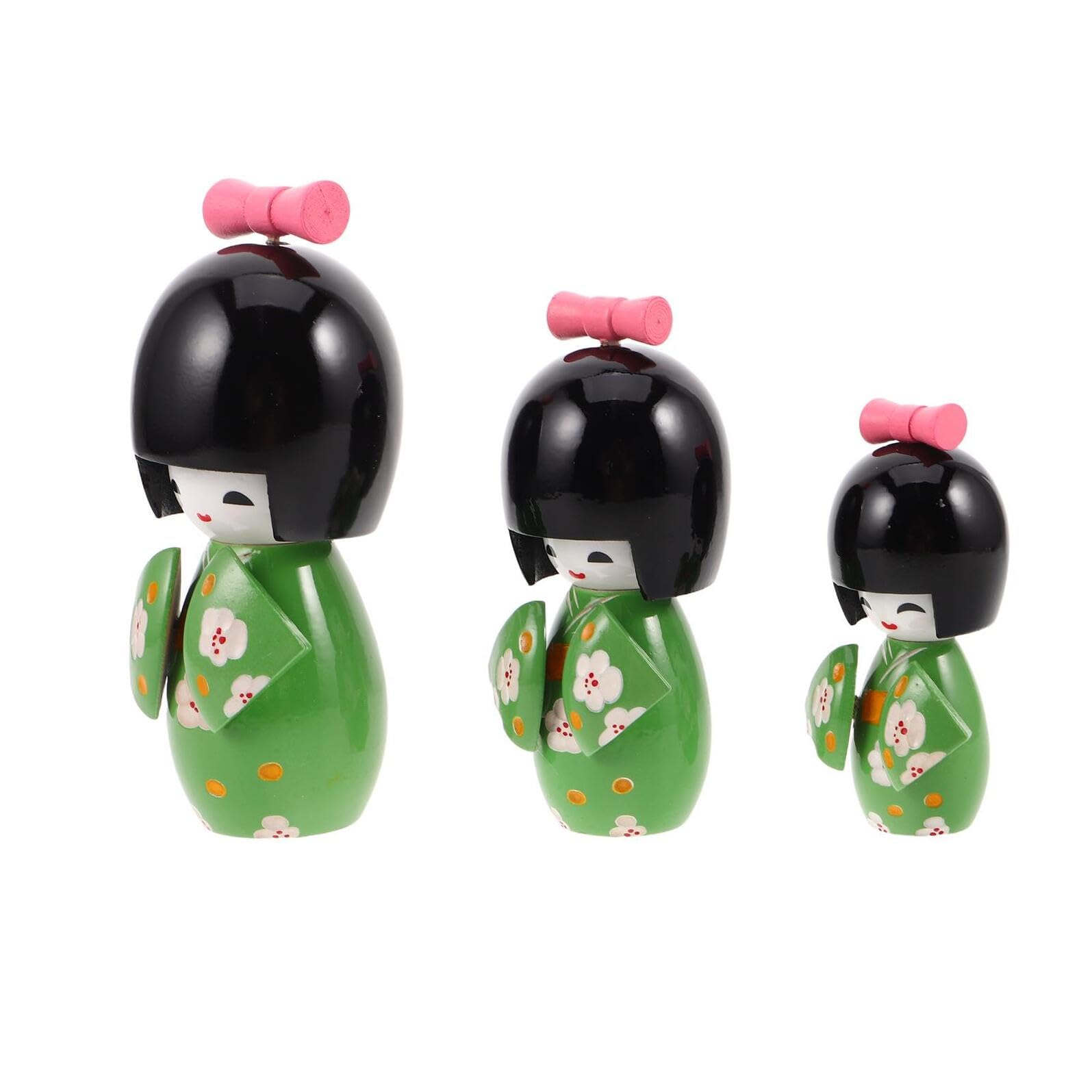 Poupées japonaises miniatures Kokeshi figurines traditionnelles en bois vert clair