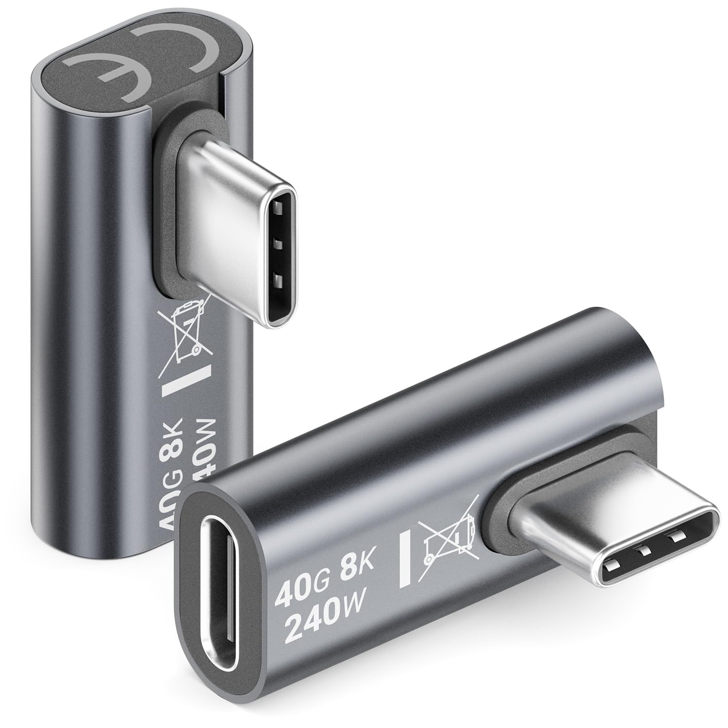 deleyCON USB-C Adapter Winkel 90 Grad (2 Stück) 40Gbps, 240W, 8K60Hz, USB 4.0, Aluminium Gehäuse, Typ C Stecker auf Buchse für Smartphone Tablet Laptop Notebook MacBook PS5 usw.