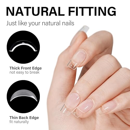 Miniatura 3 de AILLSA - Kit completo de puntas de uñas cortas cuadradas de gel suave, con pegamento de uñas 2 en 1 capa base y deshidratador de uñas, con lámpara