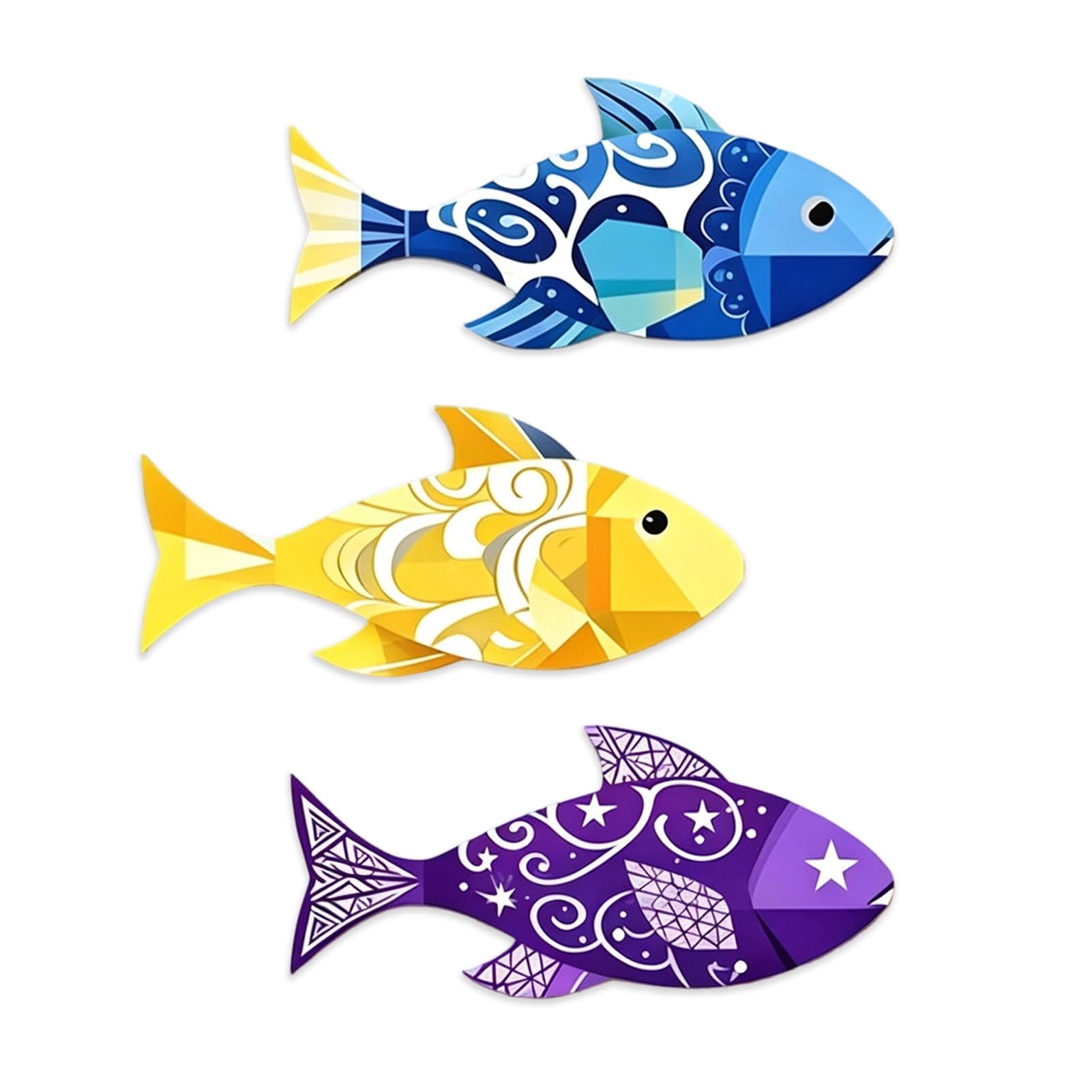 anwhriet 3 Pcs Fish Wall Art, Nautical Beach Wooden Fish Hanging Sculpture, Vintage Lake House Ocean Ornaments for Bedroom, Bathroom,