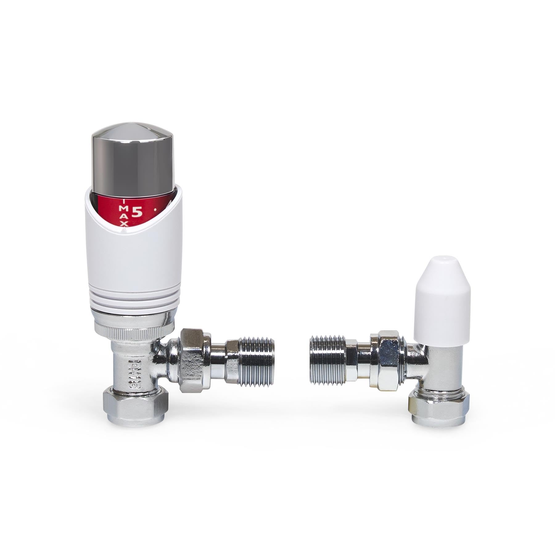 Lavatap White & Chrome – Designer Angled Thermostatic Radiator Valve Trv With Lockshield – Stylish Radiator Thermostat Valve Set For Central Heating Radiators