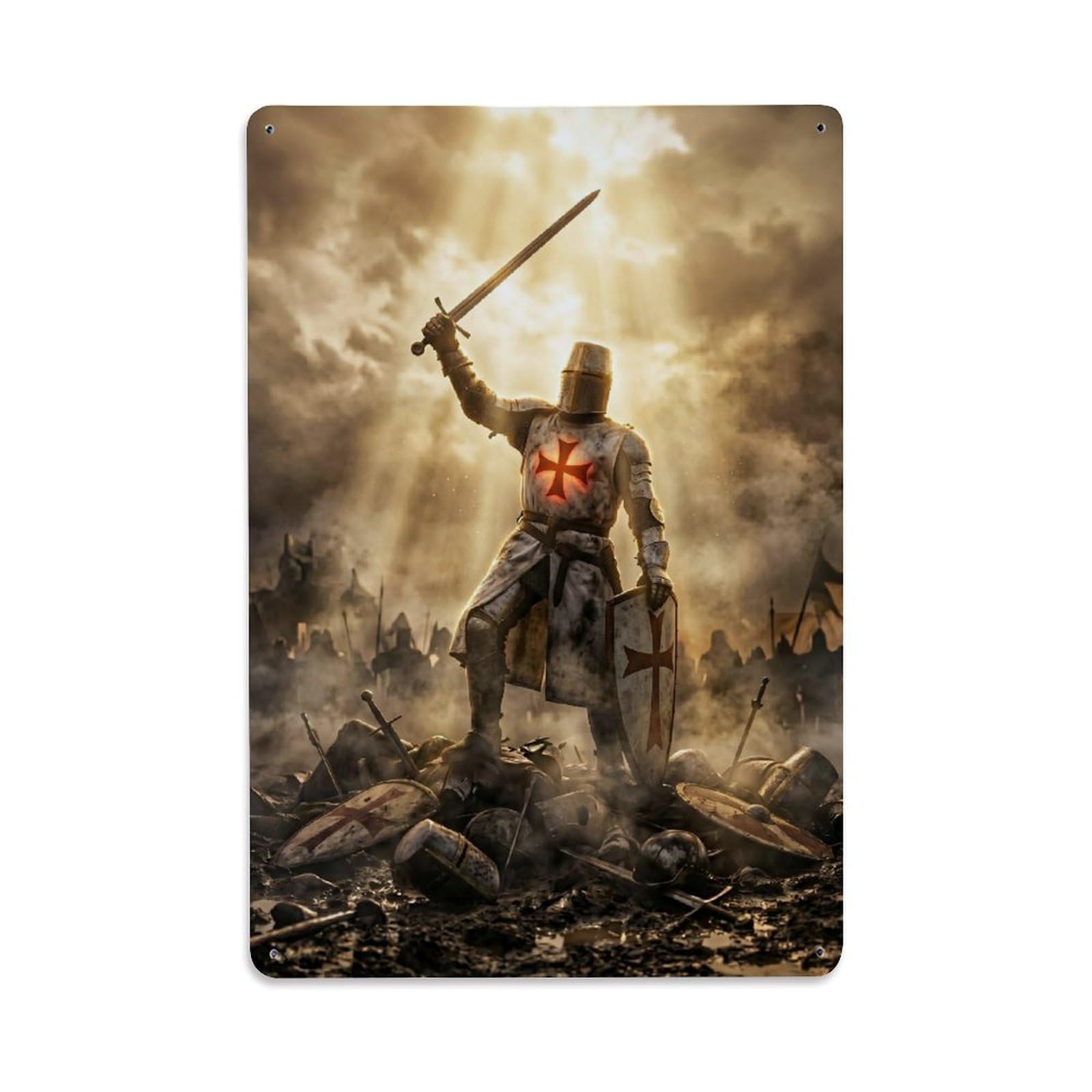 Olhnbad Style Mounted Charge Knight Templar Medieval Armour Radiant Metal Tin Sign