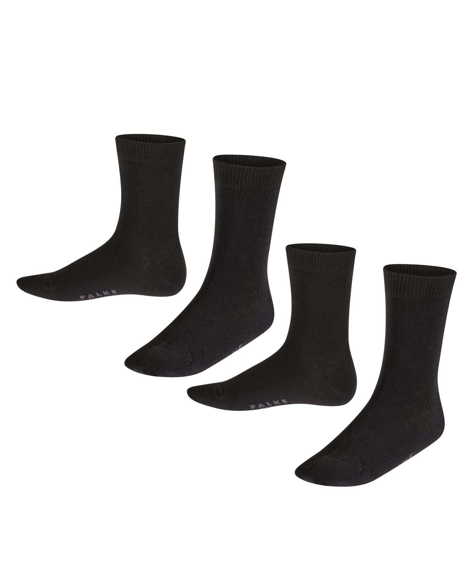 FALKE Unisex Kids Happy Double Pack K So Cotton Plain 2 Pairs Socks, Black 0010, 9-11.5