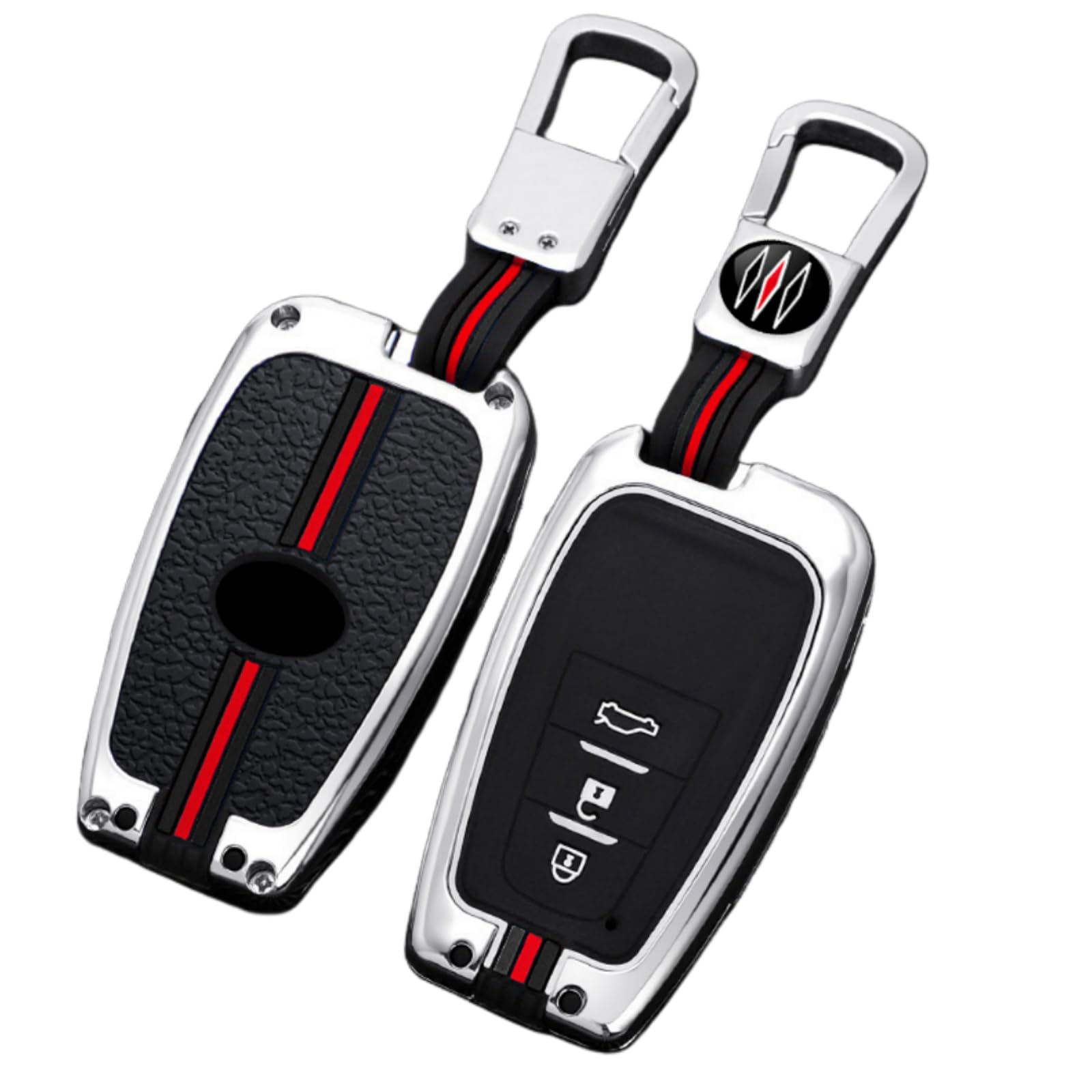 Happyit Zinc Alloy Car Key Cover Cases for Toyota Camry RAV4 Avalon C-HR Prius Corolla GT86 360° Waterproof Protection (Silver, 3 Buttons)
