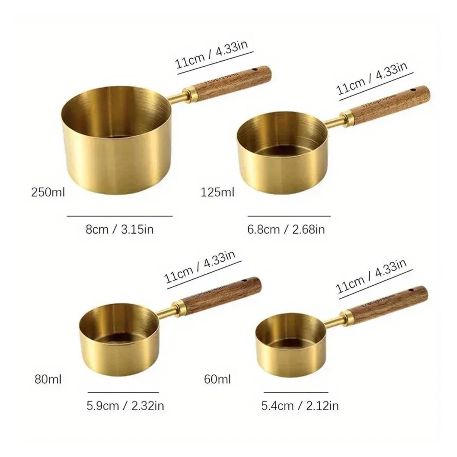 4/8pcs Tasses et cuillères doseuses, manche en bois inox