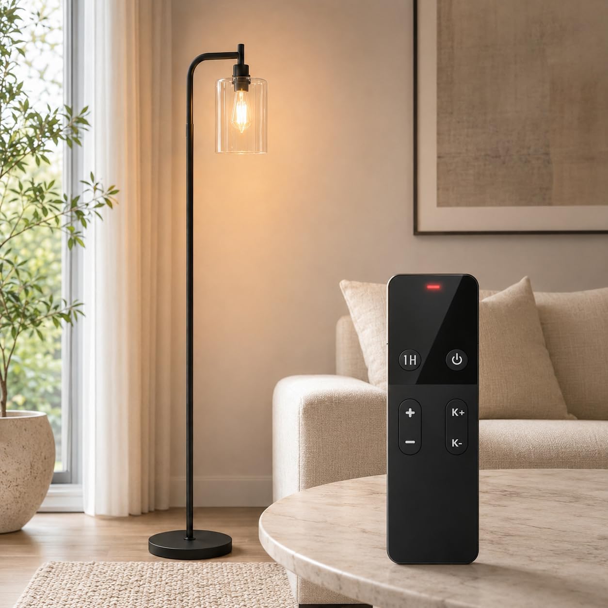Wio-Mio Industrial Floor Lamp with Glass Shade, Modern Dimmable Floor lamp with Remote LED Bulbs... selected as country cottage living room lighting for a See It At Home Amazon room concept
