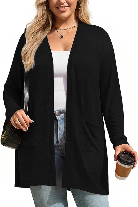 Plus Size Cardigans for Women Lightweight Fall Sweaters | Long Sleeve Casual Knit Outfits Open Front Clothings With Pockets