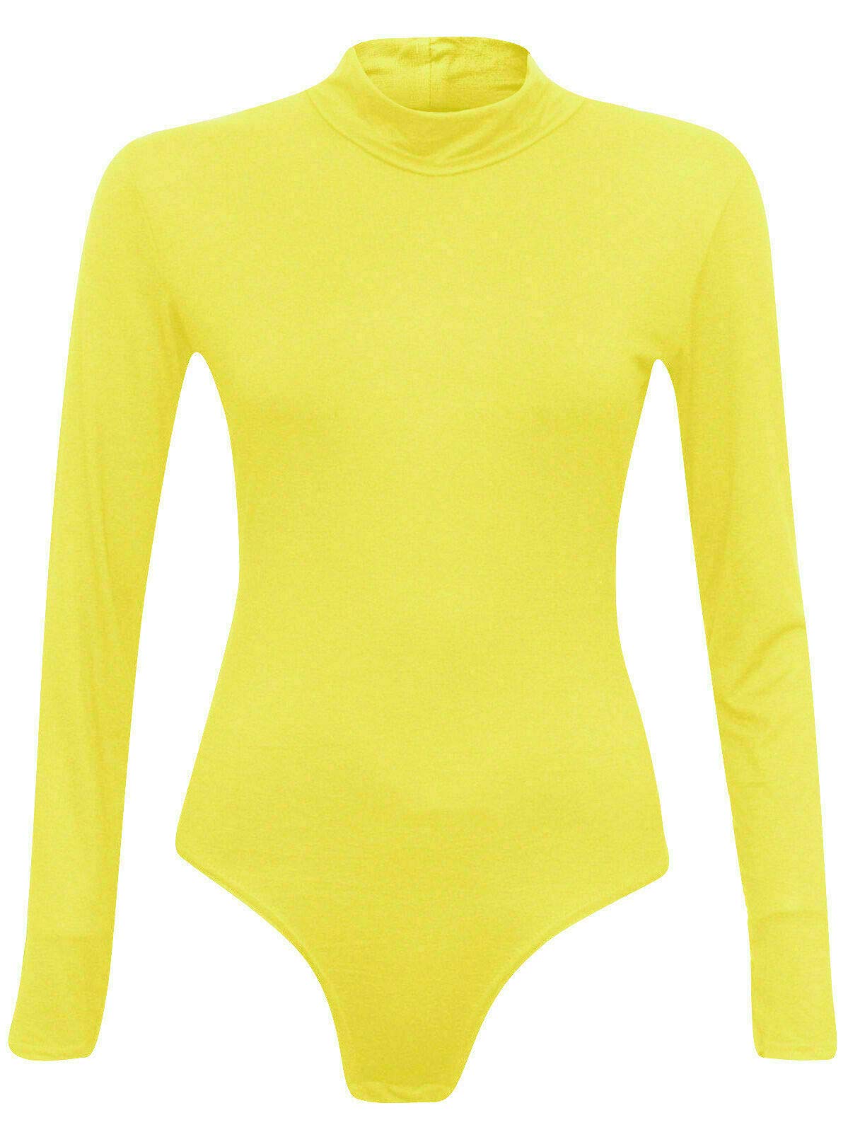 FAIRY TRENDZ LTD Womens Plain Polo Neck Bodysuit Ladies High Turtle Neck Long Sleeve Leotard Top UK 8-14