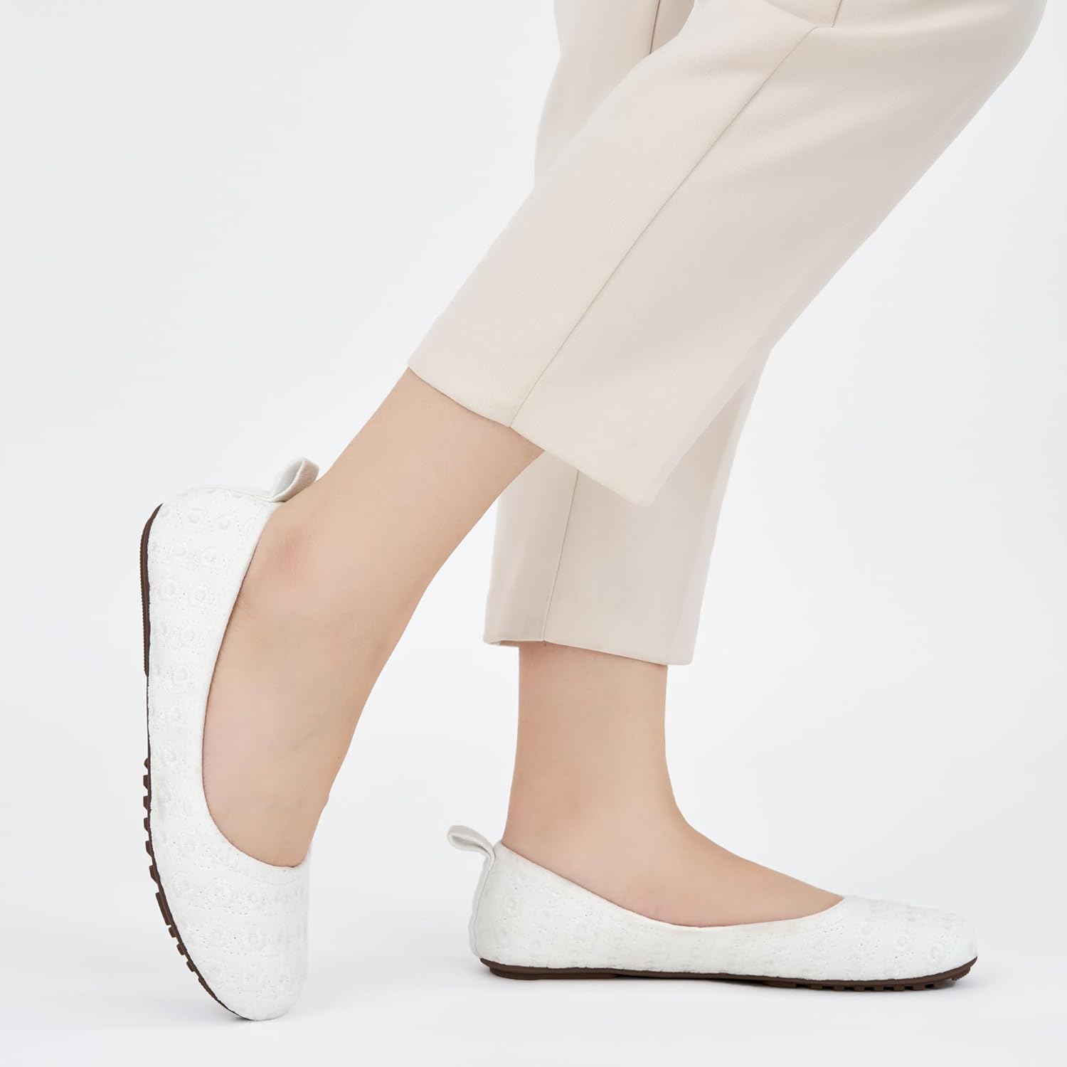 Ecetana Flats for Women Dress Shoes: Round Toe Comfortable Flat Ballet Shoes 2025 Casual Slip On Foldable Loafers White - Image 6