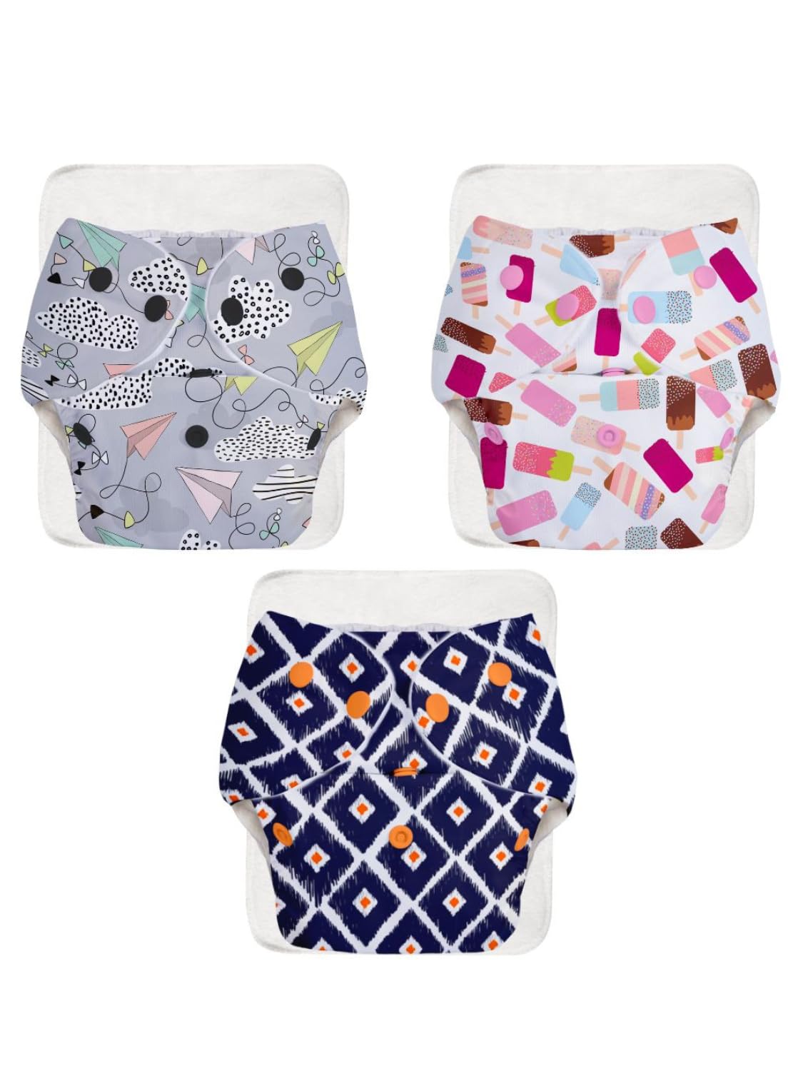 Superbottoms Basic Leakage-proof advanced cloth diapers for babies, High Absorbent 100% cotton 3 reusable diaper and 3 insert pad Combo Pack washable cloth diaper 3M -3Years Adjustable, Reduces Rash - 3 Pack-image-19