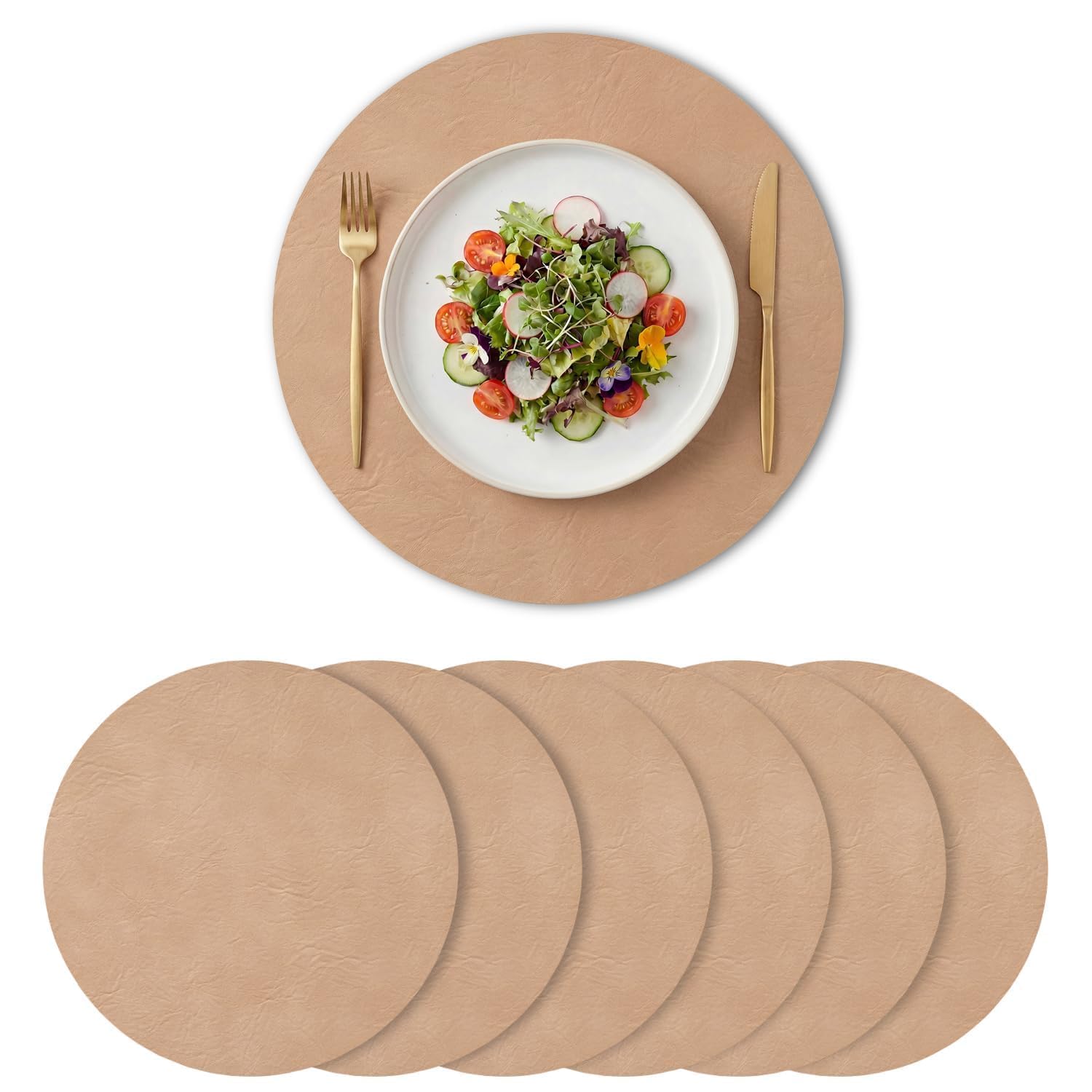 Artoid Mode Pink Faux Leather Spring Placemats Round 38cm Set of 6