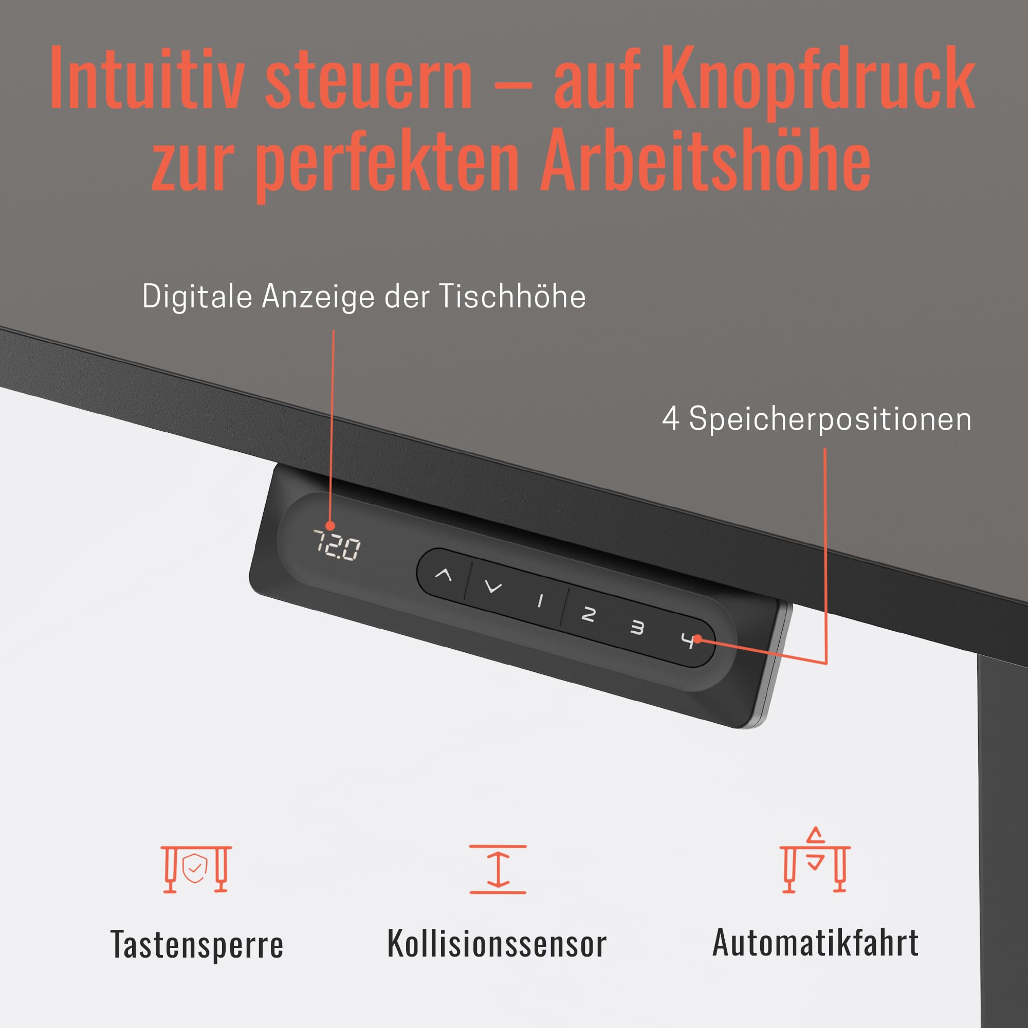 Yaasa Desk Lite 100x60cm, Premium-Schreibtisch elektrisch höhenverstellbar | Elektrisch höhenverstellbarer Schreibtisch für Büro, Automatikfahrt, verschiedene Größe und Farben, 5 Jahre Garantie