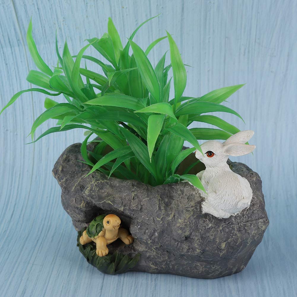 Vasetto Porta Piante Grasse In Resina Fdit - Decorativo Con Coniglio E Tartarughe - Ideale Per Regalo
