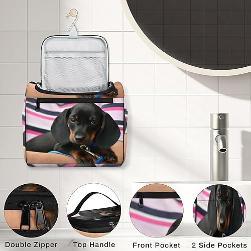Miniatura 4 de Dachshund - Bolsa de aseo para mascotas para mujer, organizador de maquillaje de viaje con gancho para colgar, bolsas de cosméticos de viaje para
