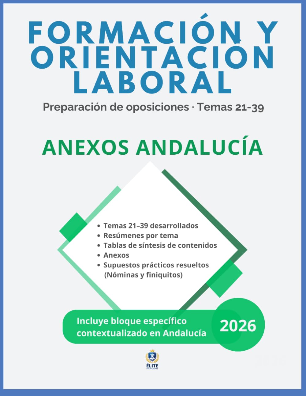 TEMARIO OPOSICIÓN FORMACIÓN Y ORIENTACIÓN LABORAL (FOL) - ANDALUCÍA: Bloque de Legislación Laboral y Seguridad Social (Temas 21-39) con supuestos ... nóminas y finiquitos. Contenido actualizado
