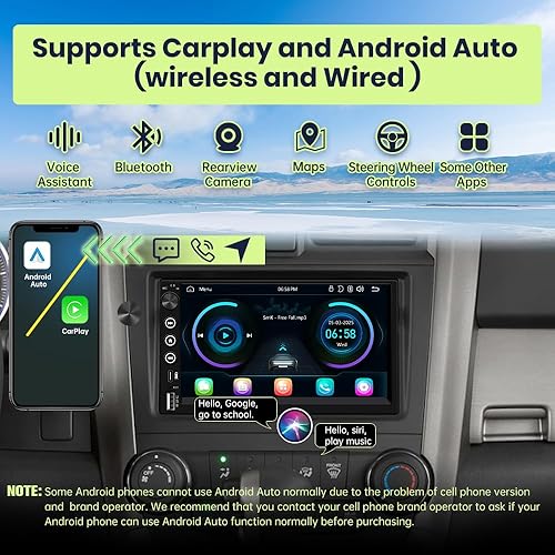 Miniatura 4 de Estéreo de coche de 2 DIN, CarPlay de 7 pulgadas y Android Auto HD IPS con pantalla táctil con Bluetooth con cámara de respaldo, compatible con