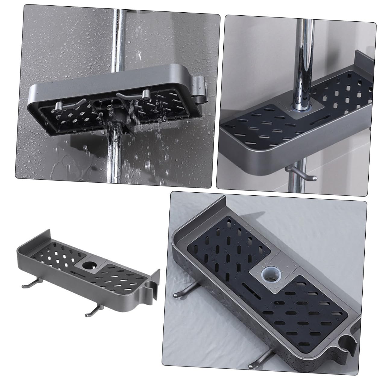 Cabilock Estante de Ducha para Baño 3 Piezas de Plástico para Barra Redonda | Altura Ajustable, Instalación sin Taladro, Compatible Barras Redondas Comunes de 2, 3 a 2, 4cm