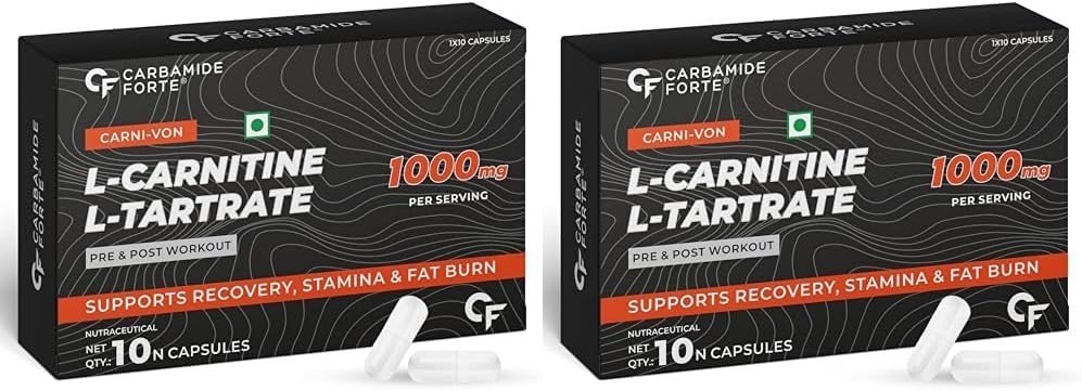 Carbamide Forte L carnitine L-Tartrate 1000mg Capsules for Men & Women | Pre Workout Supplement - 10 Veg Capsules (Pack of 2)