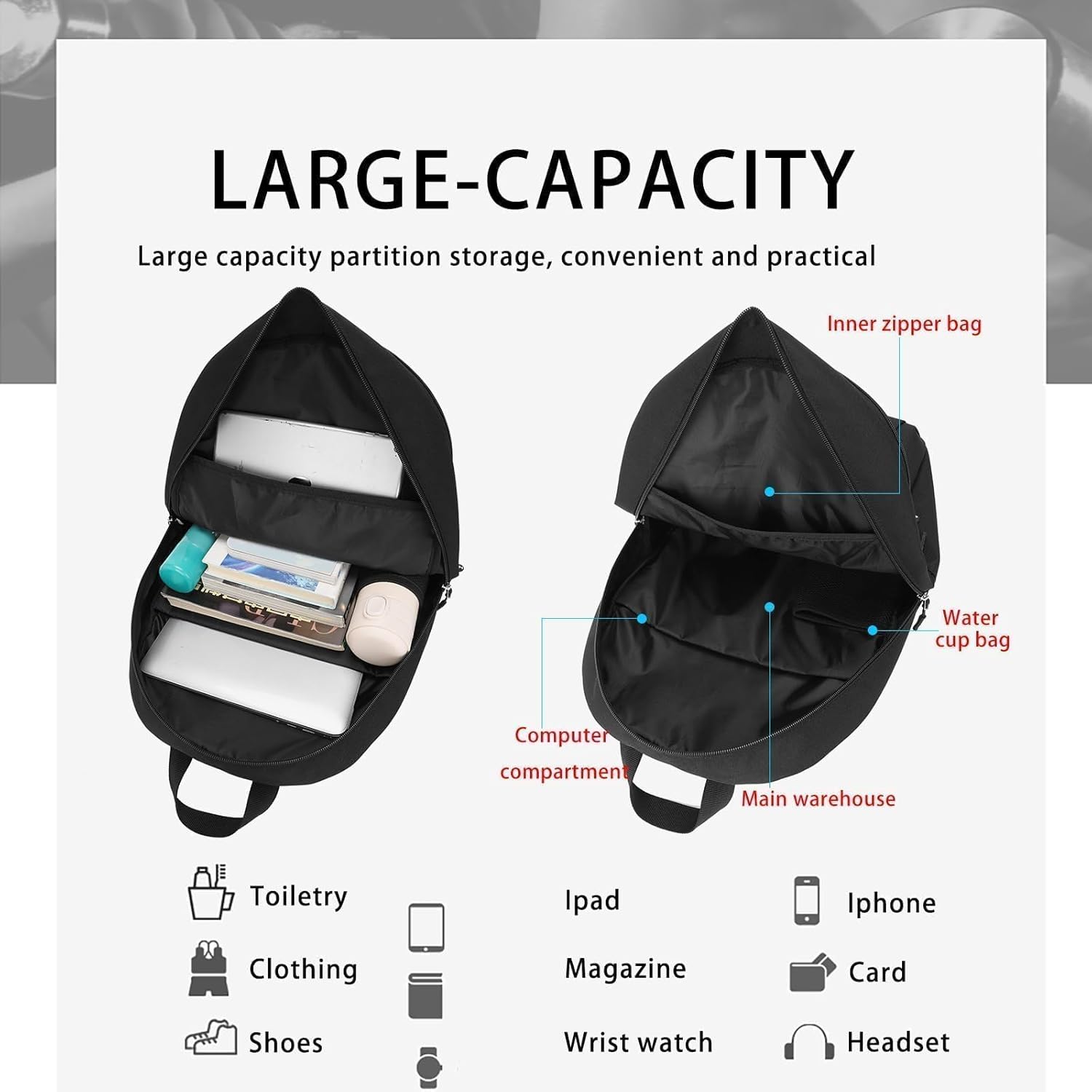 HEAD Waterproof Sports Gym Backpack for Women & Men, Large Casual Daypack Travel Backpacks for College/Weekender Overnight/Work/Fitness, 15.6 inch Laptop Backpack Lightweight Computer Bag Notebook Bag - Image 7