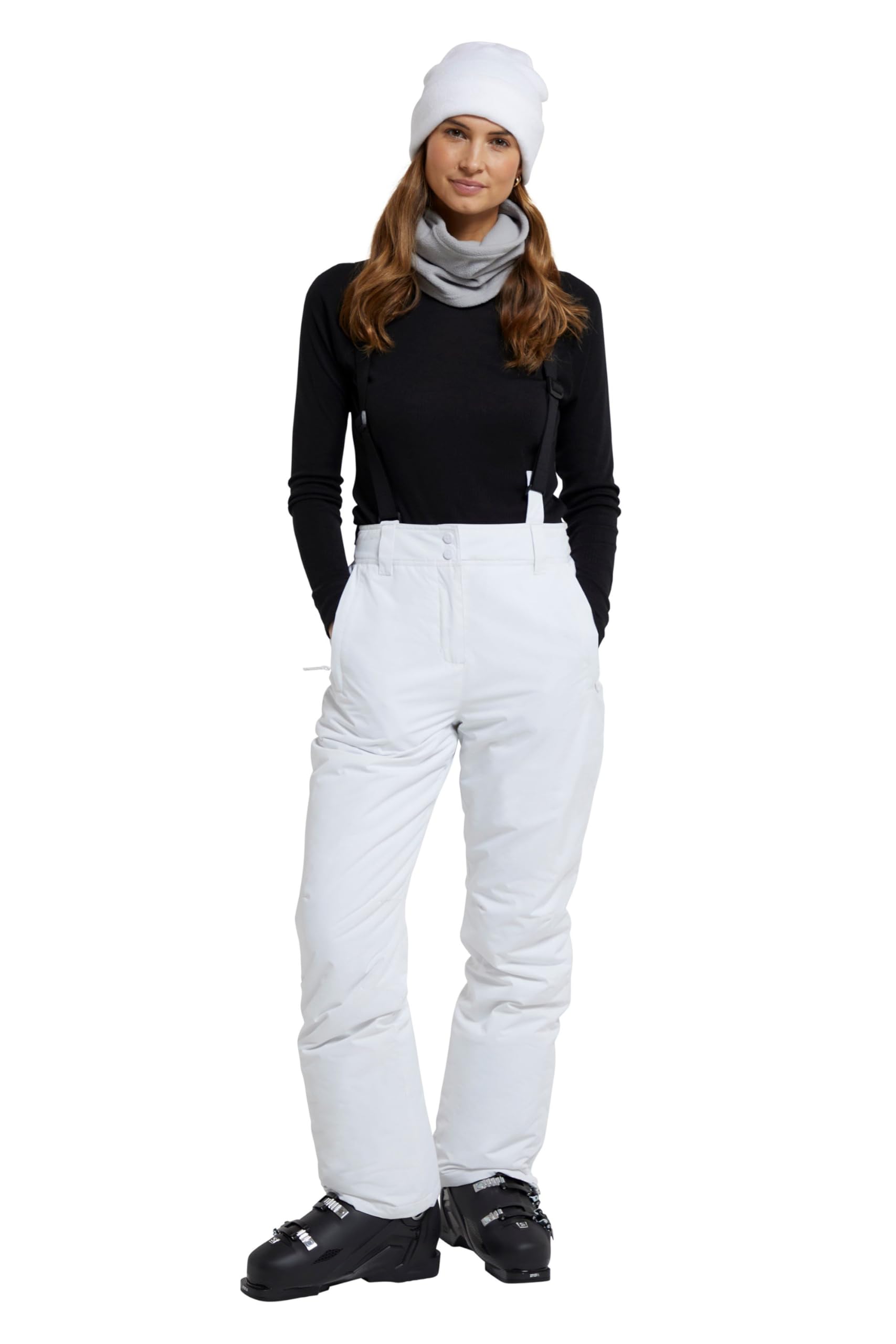 Mountain Warehouse Women's White Moon Slim Leg Ski Pant - Water-Resistant Trousers In Rip Stop Fabric With Detachable Braces & Ankle Zips - Best For Skiing & Winter Sports 20 Plus