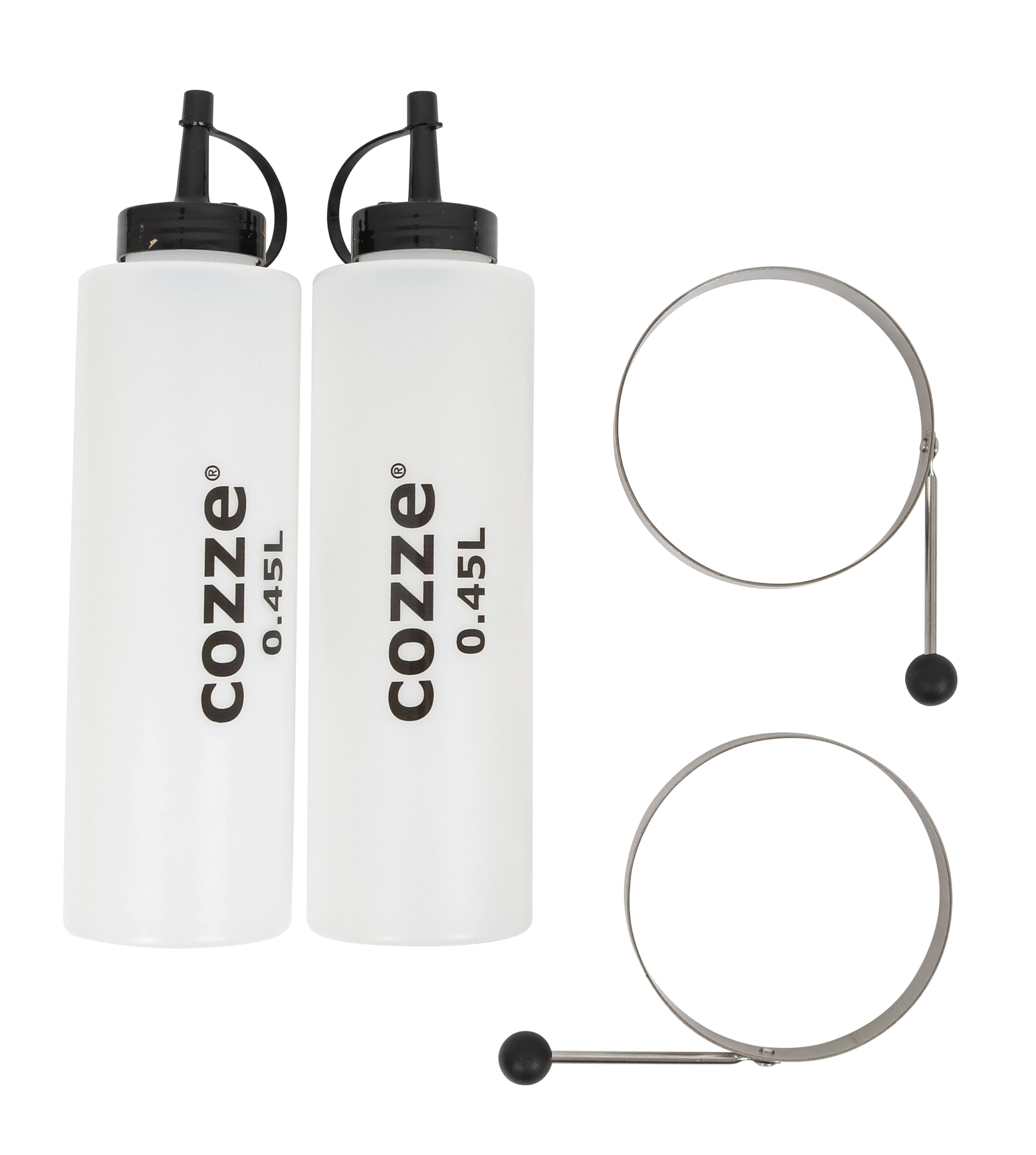 Cozze® Zestaw startowy do grillowania ze stali nierdzewnej SS 304, 9-częściowy, ze szpatułką, przyrząd do czyszczenia grilla, butelki na sosy i pierścienie do jajek, zestaw