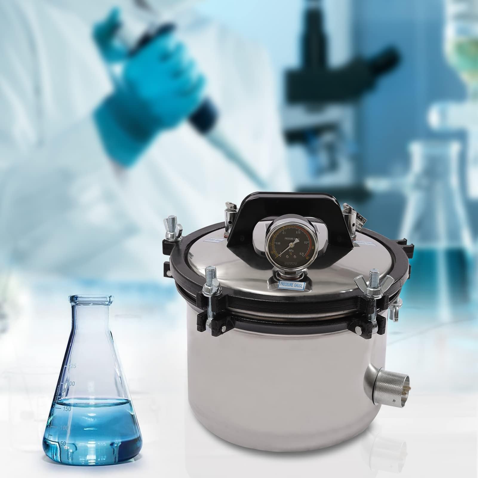 Esterilizador autoclave, equipo de laboratorio de acero inoxidable de 8 L, esterilizador de vapor portátil para cristalería, medio de cultivo, autoclave de laboratorio de dos válvulas, soluciones de