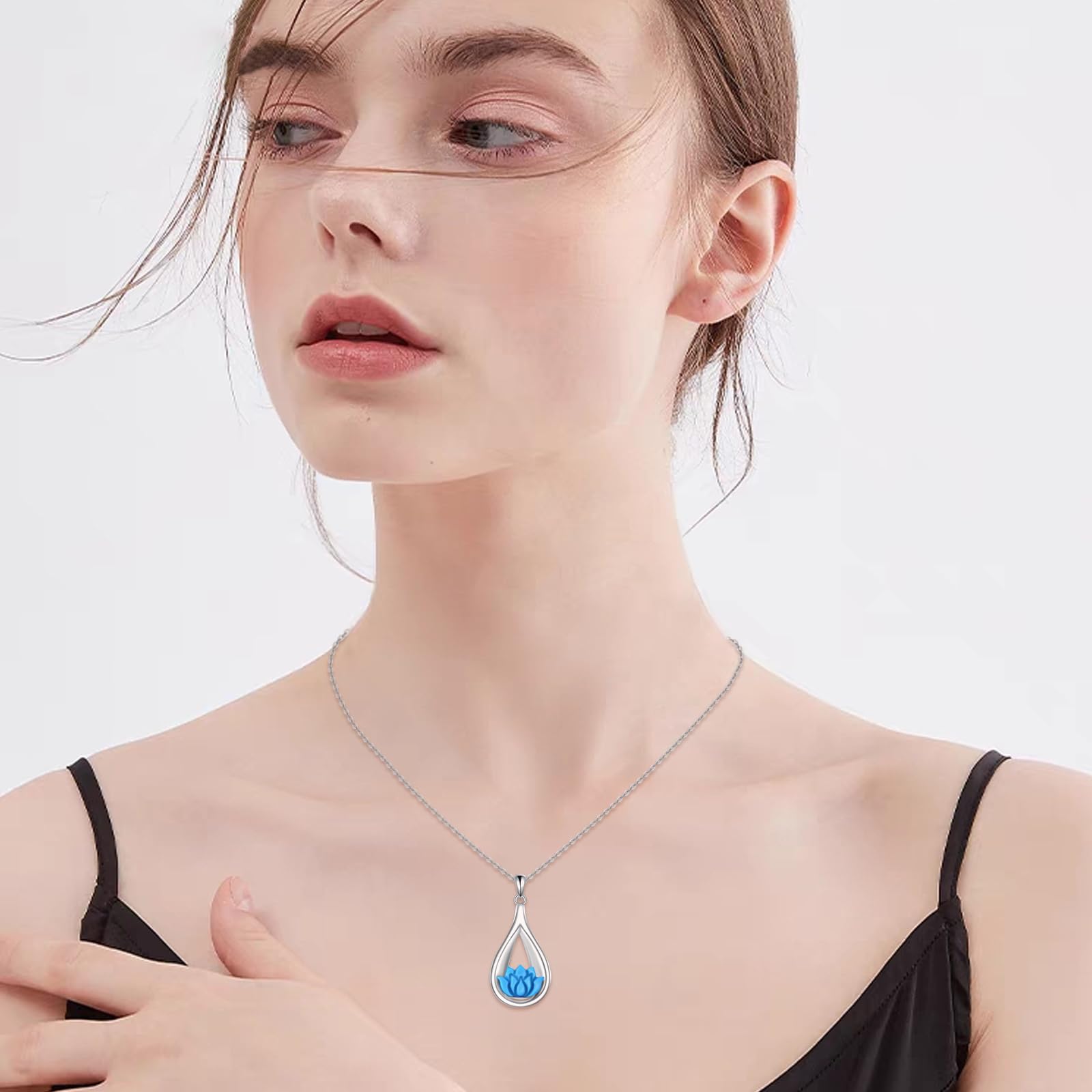 VONALA Lotus Türkis Halskette Träne Blau Yoga Blume Anhänger Schmuck Geschenk für Frauen Geburtstag Weihnachten