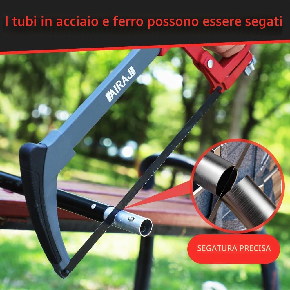 AIRAJ 300mm Seghetto per metallo professionale,Con 10 lame- Impugnatura antiscivolo resistente all'usura-2 angoli di taglio-Sega di precisione,Utilizzata per il taglio di metalli,Fai da te domestico
