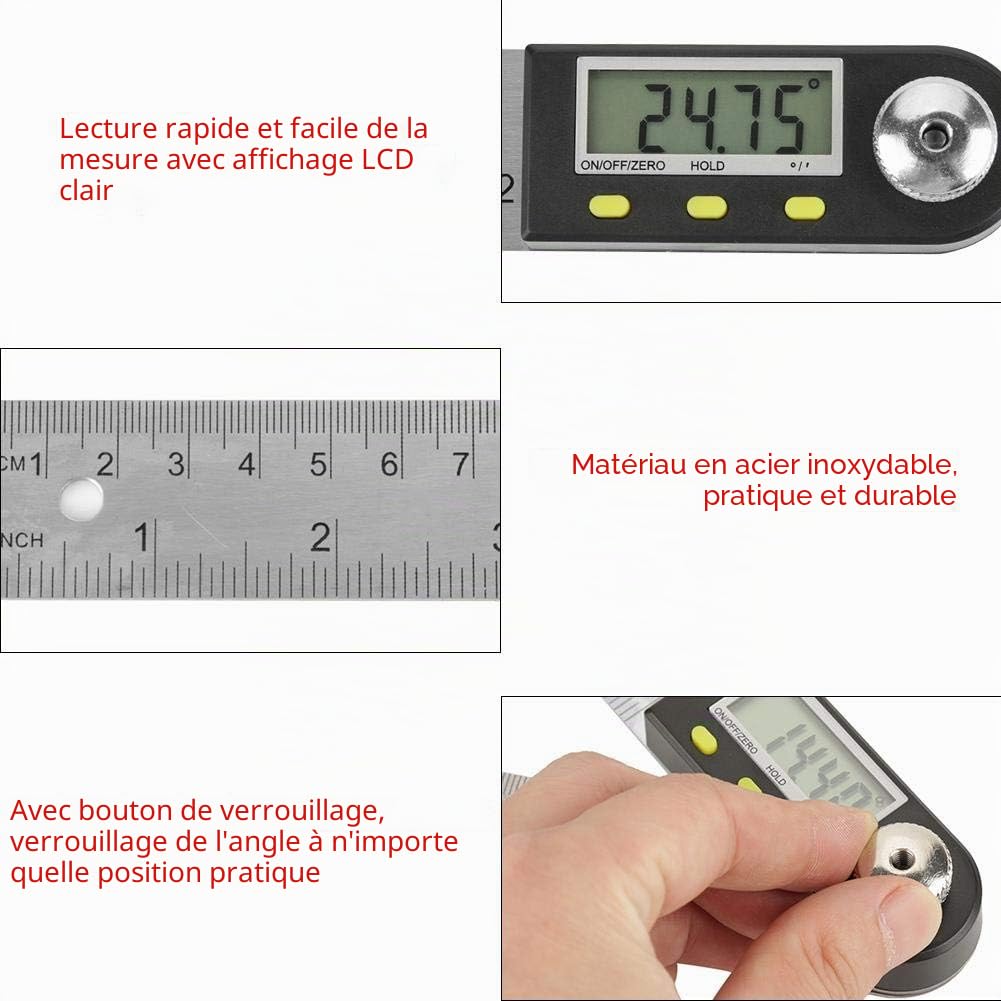 Règle D'angle Numérique 2 En 1 Angle Finder 0-300mm 360 ° Acier Inoxydable Rapporteur Electronique Goniomètre Jauge Règle Écran LCD Avec Fonction De Verrouillage