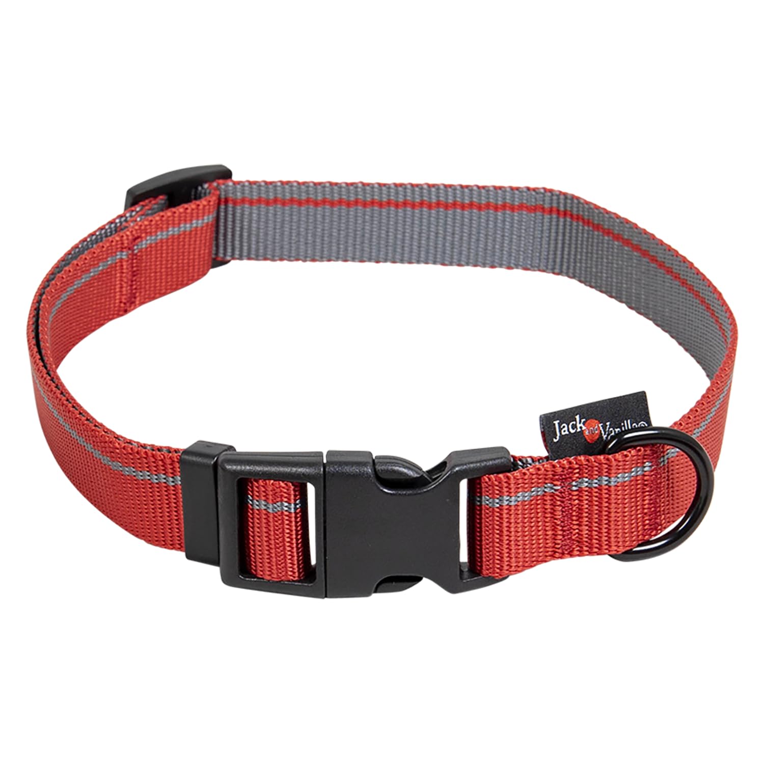 JACK AND VANILLA, Red Dog Collar, Stylish and Comfortable Design, Adjustable XL 20 mm x 39-65 cm, Durable Materials, Reinforced Safety, Easy to Care, XL, Red, Stripe Design