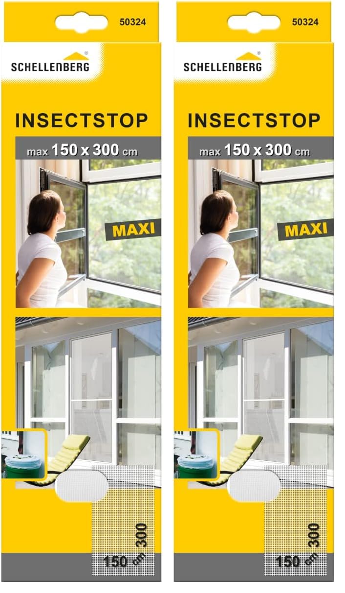 Schellenberg 50324 Moustiquaire fenêtre MAXI recoupable aux dimensions souhaitées, sans ruban adhésif de fixation, 150 x 300 cm, Blanc (Lot de 2)