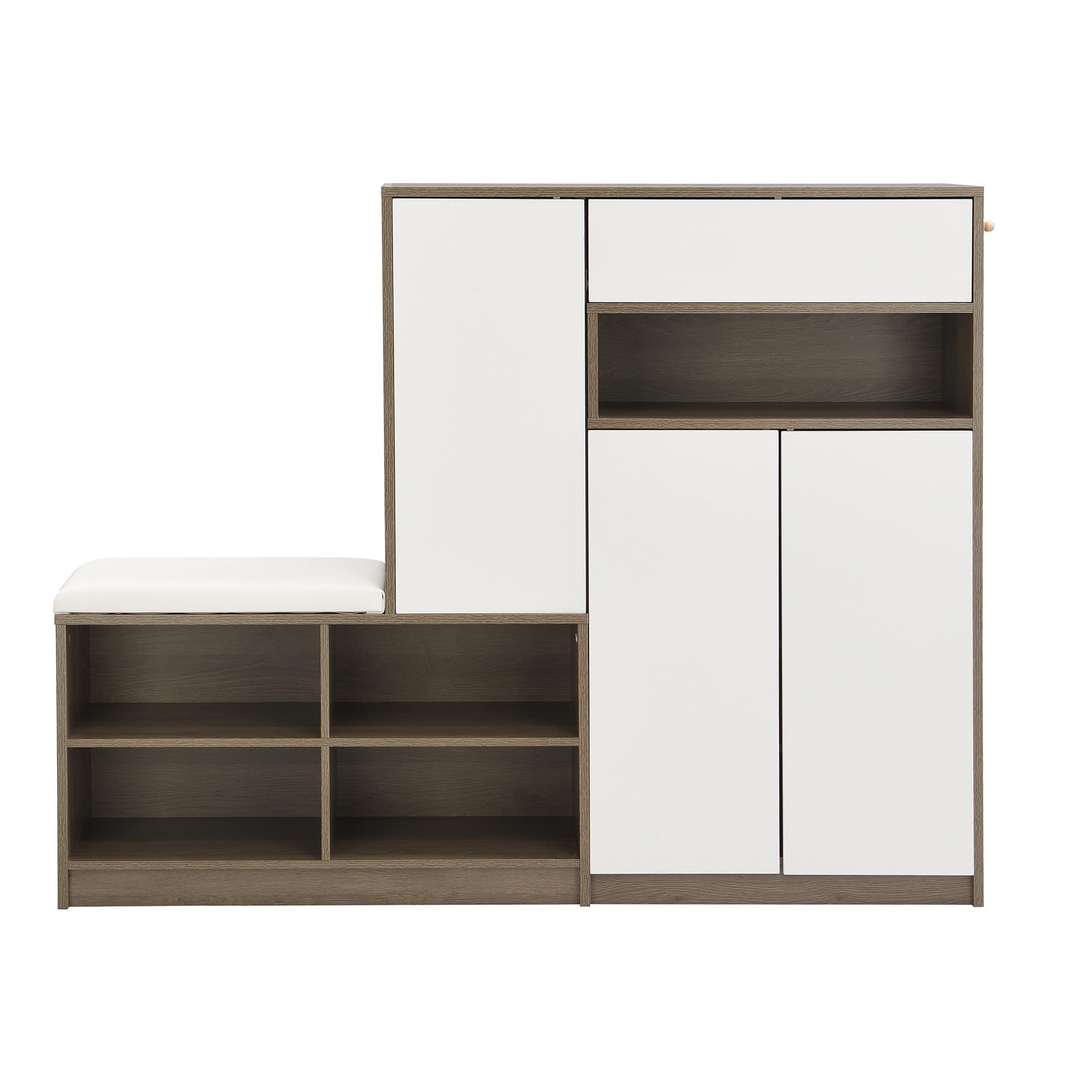 Zapatero de almacenamiento de zapatos multifuncional con asiento acolchado, solución versátil para almacenamiento de zapatos con estantes ajustables para el pasillo, color blanco