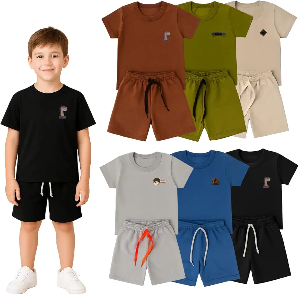Kit 6 Peças Conjunto Infantil Menino Camiseta e Bermuda Lisas, Roupas de Verão Leves e Fresquinhas, Moda Infantil Masculina para Escola, Passeio e Dia a Dia