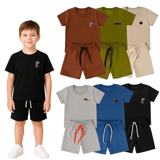 Kit 6 Peças Conjunto Infantil Menino Camiseta e Bermuda Lisas, Roupas de Verão Leves e Fresquinhas, Moda Infantil Masculina para Escola, Passeio e Dia a Dia
