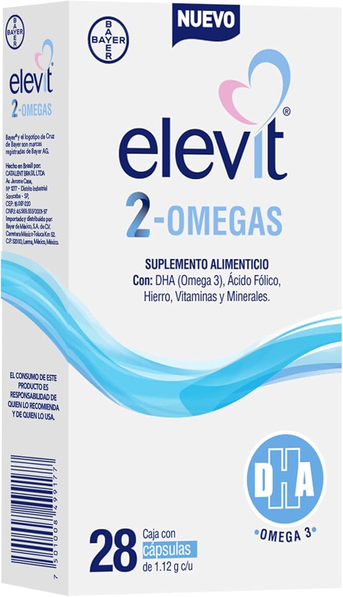 Elevit 2 Omegas, Suplemento Alimenticio con Omega 3, Ácido Fólico