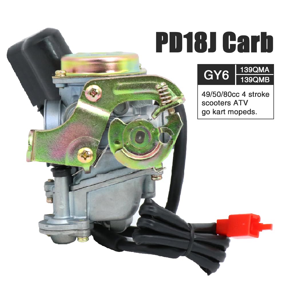 Trkimal GY6 50CC 49CC Carburetor For 139QMB 4 Stroke Scooter Atv Moped Go Kart Taotao Engine 18mm Carb 1 Intake Manifold 1 Air Filter 1 Fuel Filter 1 Spark Plug 2 Gaskets Trkimal GY6 50CC 49CC Carburetor For 139QMB 4 Stroke Scooter Atv Moped Go Kart Taotao Engine 18mm Carb 1 Intake Manifold 1 Air Filter 1 Fuel Filter 1 Spark Plug 2 Gaskets